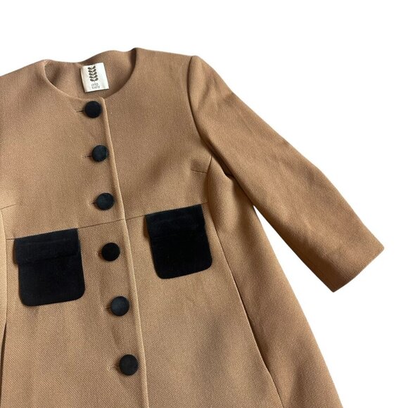 Orla Kiely Wool Blend Camel Coat Jacket Button-Down Velvet Pockets Size 6 Women - Picture 5 of 13